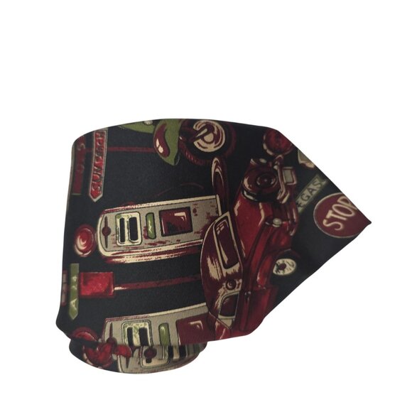 Pierre Cardin Vintage All Silk Mens Tie Cool Retro Car Graphics Black Background - Picture 2 of 7